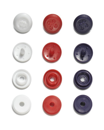 Lot de 36 boutons pression - Boutons pression - 3 couleurs - Bleu- rouge - Blanc - Prym - Mercerie - Mercerine