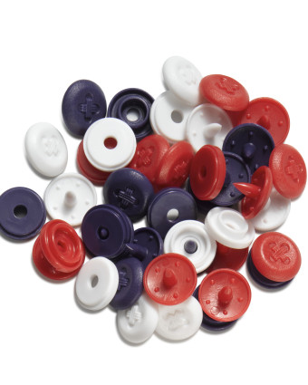 Lot de 36 boutons pression - Boutons pression - 3 couleurs - Bleu- rouge - Blanc - Prym - Mercerie - Mercerine
