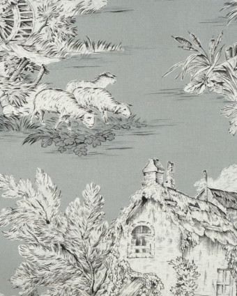 Toile de jouy - Tissu Grande Largeur - Tissu  pour rideaux - Pastorale gris