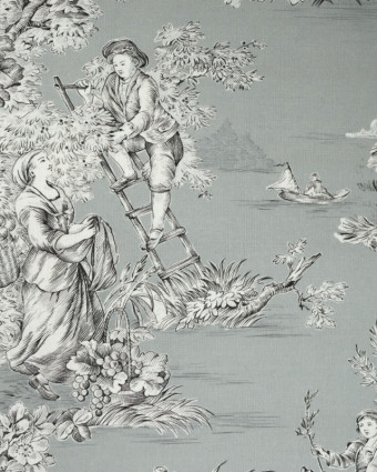 Toile de jouy - Pastorale gris - Tissu Grande Largeur - Tissu  pour rideaux