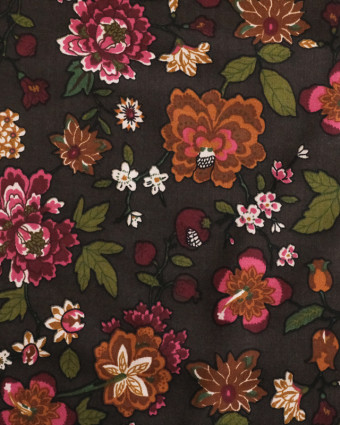 Viscose fleurs marron rose kaki - 10cm - Mercerine