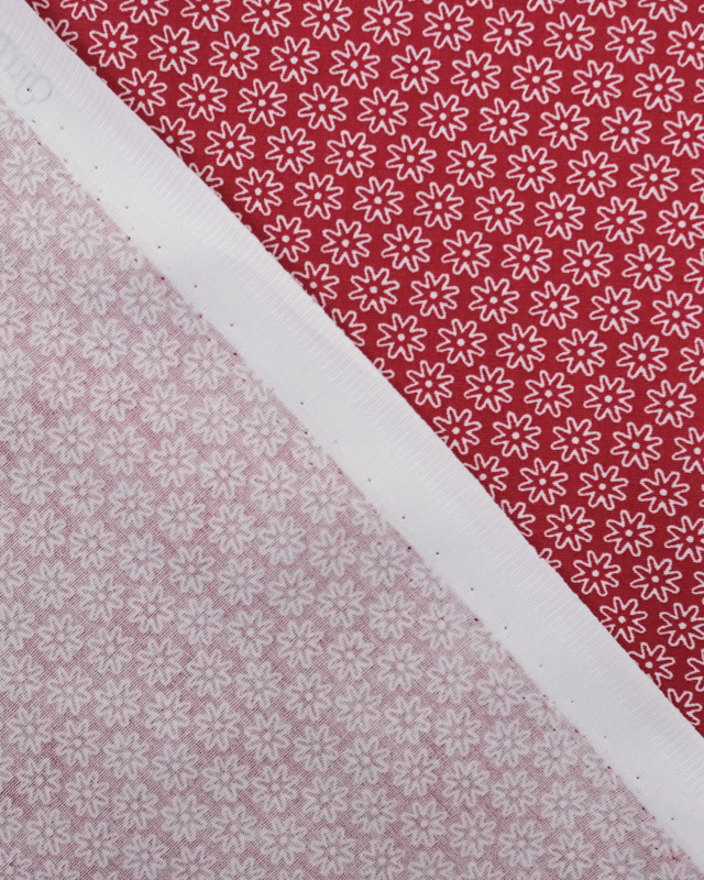 Tissu coton - Tissu fleuri blanc fond bordeaux - Mercerine