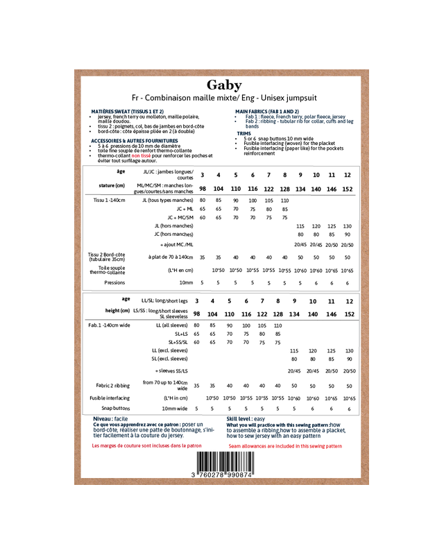 Patron combinaison enfant Gaby|Ikatee|Mercerine