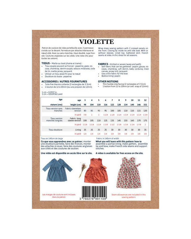 Patron robe|Violette|Ikatee|Mercerine