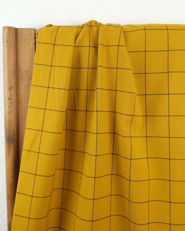  Tissu Écossais jaune ocre raye noir  - 10cm -  Mercerine