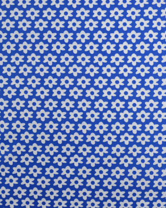 Popeline de coton : tissu fleuri bleu roi - Mercerine
