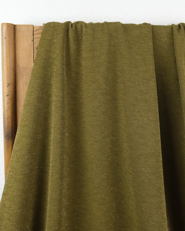 Crepe Jersey lurex fin vert kaki scintillant