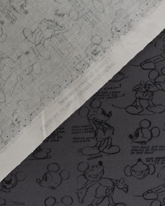 Tissu Mickey : coton imprimé gris ton sur ton - Mercerine