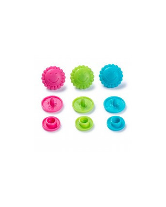 Boutons pression - Forme fleur - rose- vert -bleu - Prym - Lot de 30 boutons - Mercerie - Mercerine