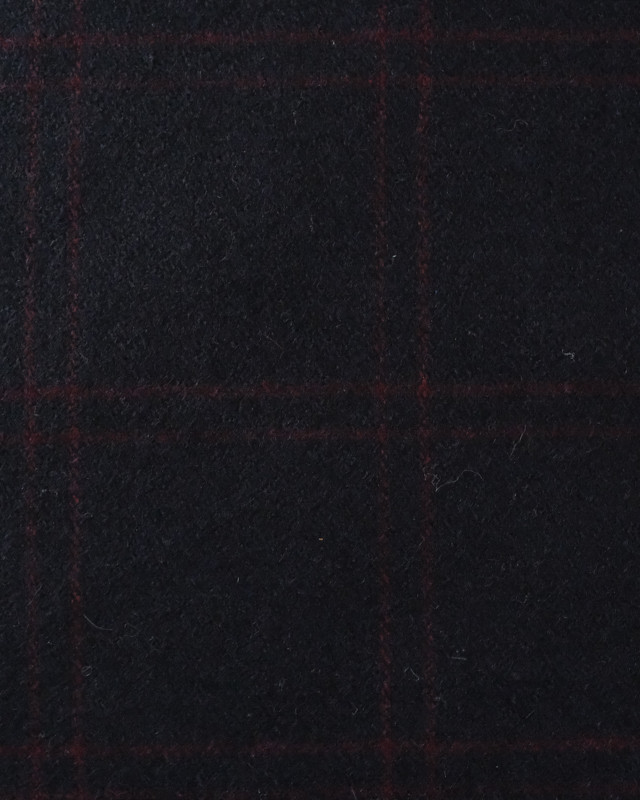 Drap de laine épais bleu très foncé carreaux rouge   - 10cm -  Mercerine
