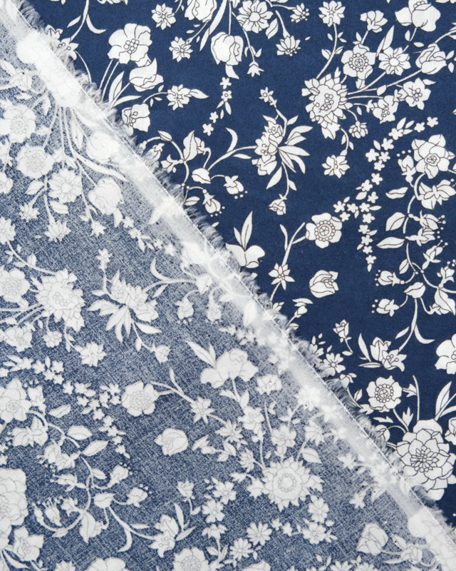 Tissu Liberty Fabrics bleu marine : motif Summer bloom - Mercerine