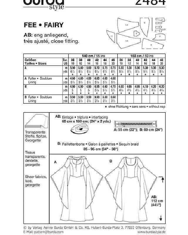 Patron  déguisement Fée - Burda 2484 - Mercerine