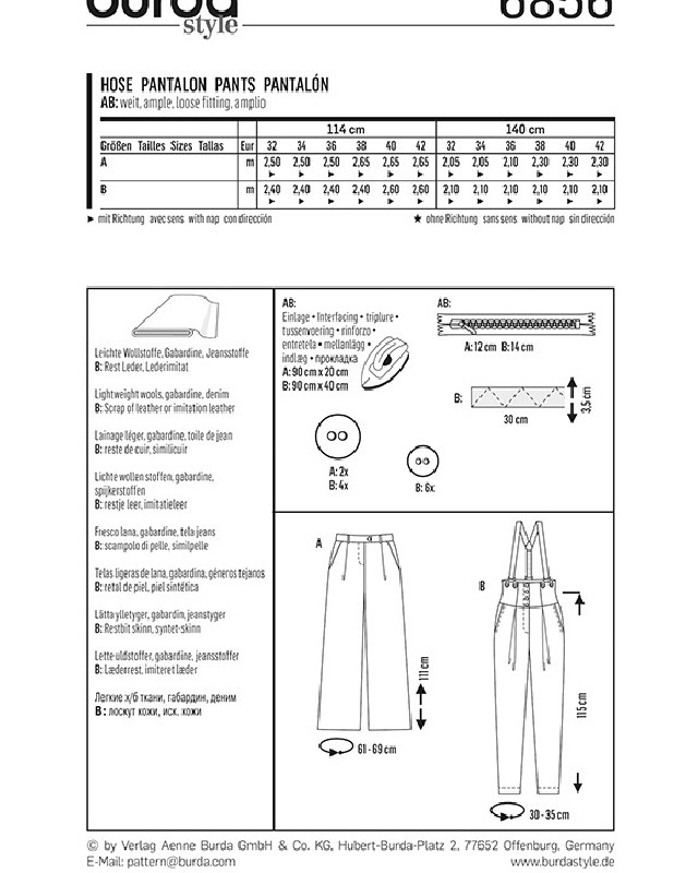 Patron  Pantalon - Burda 6856 - Mercerine