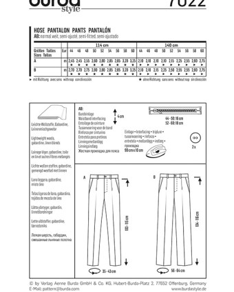 Patron  Pantalon - Burda 7022 - Mercerine