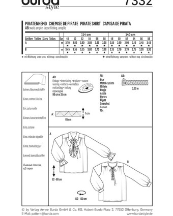 Patron  déguisement Chemise de pirate - Burda 7332 - Mercerine