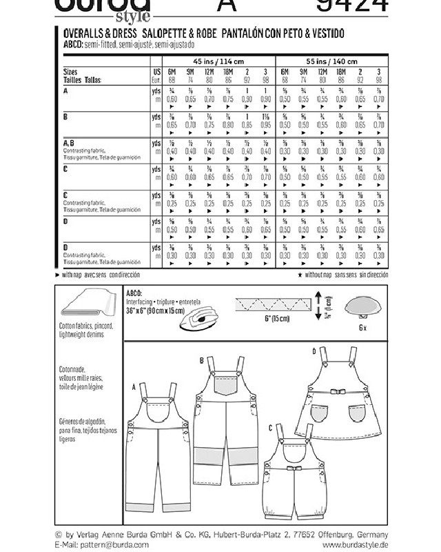 Patron Burda Salopette et robe - Burda 9424 - Mercerine