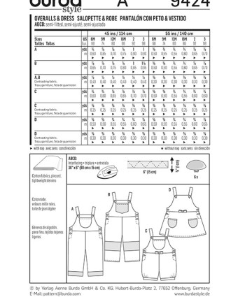 Patron Burda Salopette et robe - Burda 9424 - Mercerine