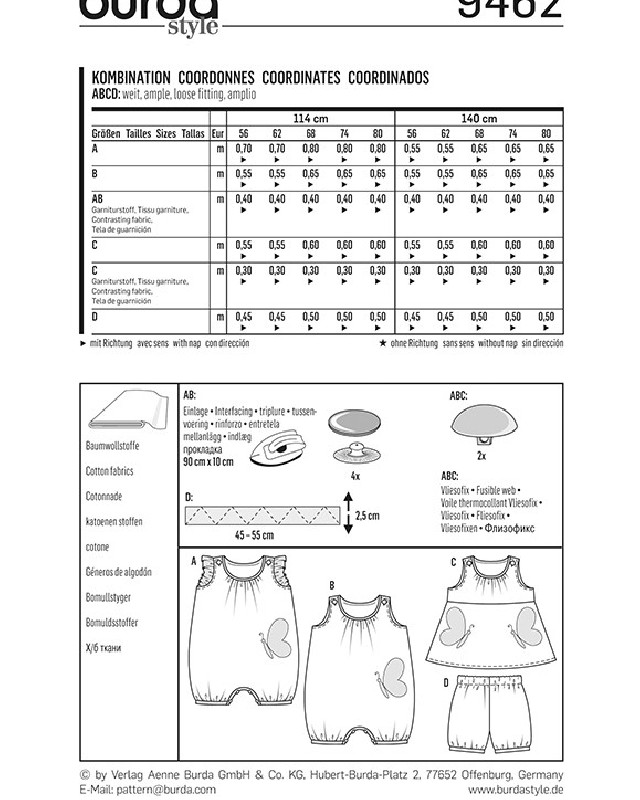 Patron Burda Ensemble bébé - Burda 9462 - Mercerine