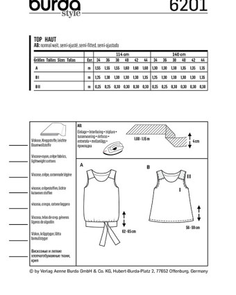 Patron Burda Top trapèze  - Burda 6201 - Mercerine