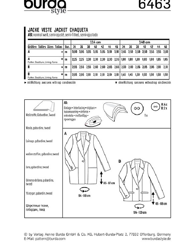 Patron Burda  Veste - Burda 6463 - Mercerine