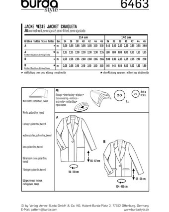 Patron Burda  Veste - Burda 6463 - Mercerine