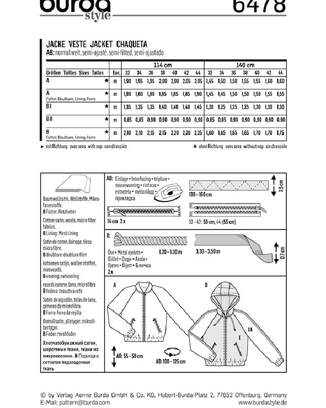 Patron Burda  Veste - Burda 6478 - Mercerine