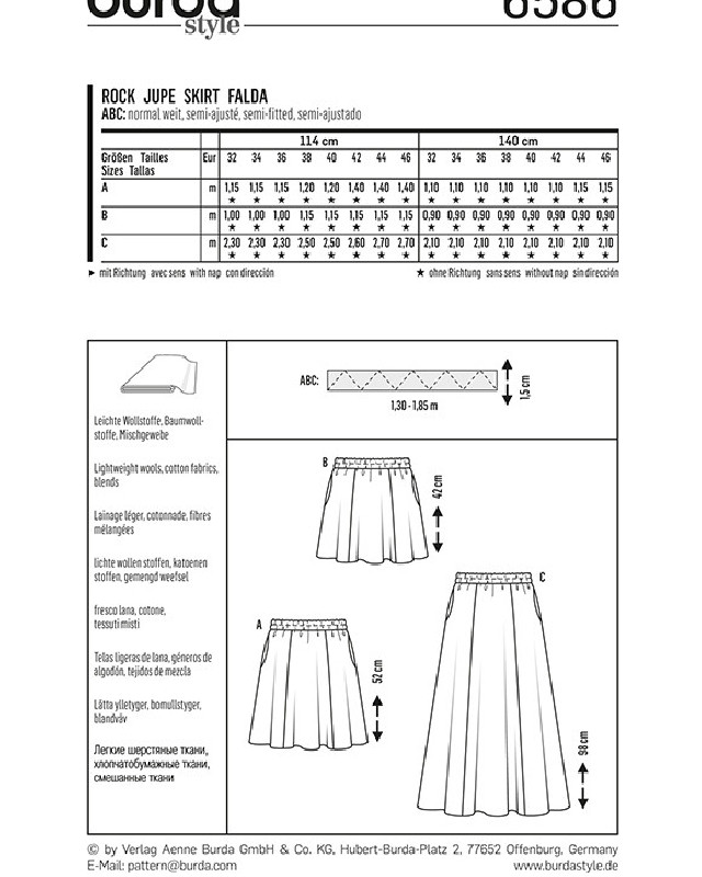 Patron Burda  Jupe - Burda 6586 - Mercerine