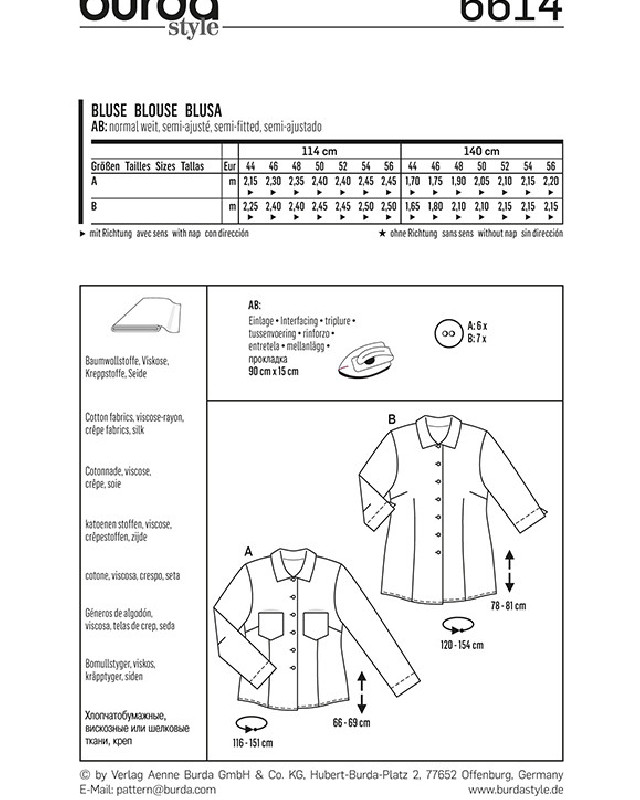 Patron  Chemisier - Burda 6614 - Mercerine