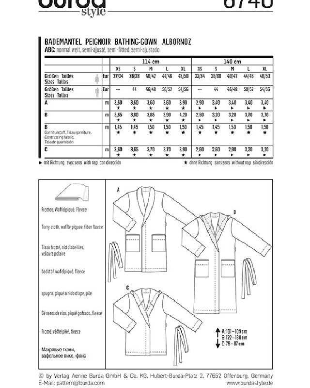 Patron Burda  Peignoir - Burda 6740 - Mercerine