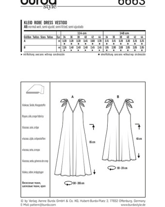 Patron Burda  Robe - Burda 6663 - Mercerine