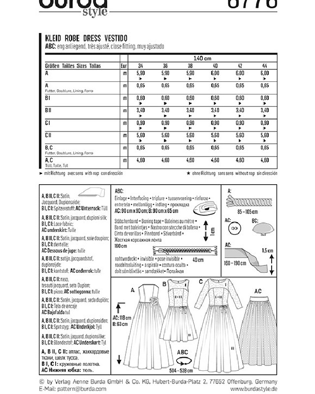 Patron de couture Robe de mariée  - Burda 6776 - Mercerine