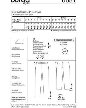 Patron Burda  Pantalon - Burda 6681 - Mercerine