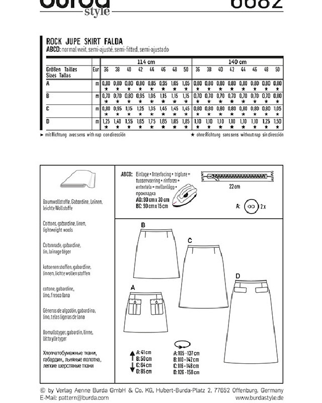 Patron  Jupe - Burda 6682 - Mercerine