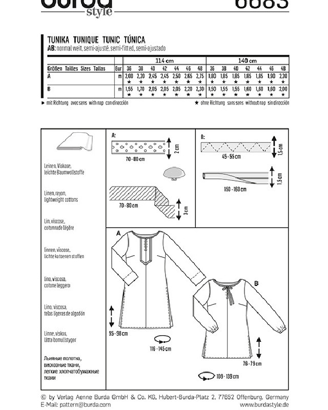 Patron de couture  Tunique - Burda 6683 - Mercerine