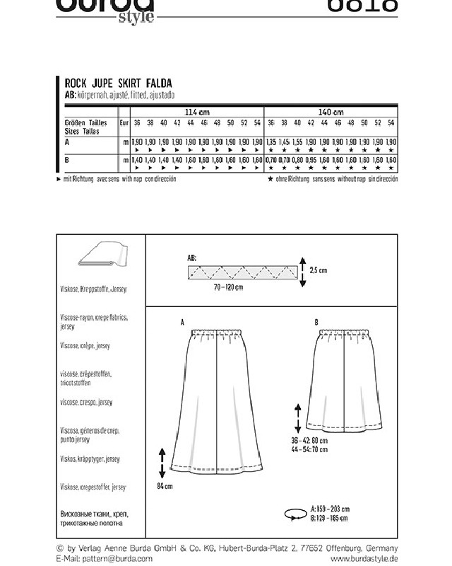 Patron de couture  Jupe - Burda 6818 - Mercerine