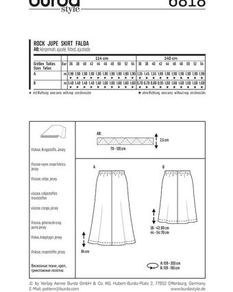 Patron de couture  Jupe - Burda 6818 - Mercerine