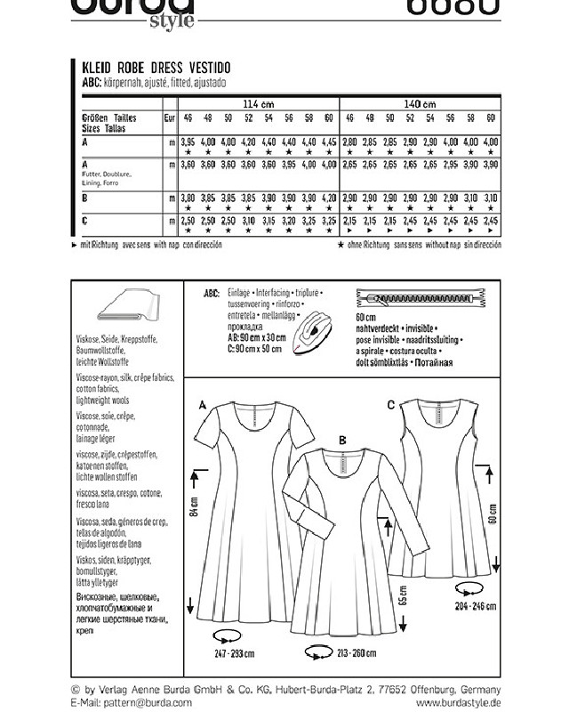 Patron Burda  Robe - Burda 6680 - Mercerine