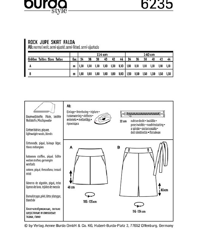 Patron Burda Jupes trapèze  - Burda 6235 - Mercerine