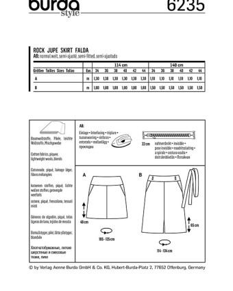 Patron Burda Jupes trapèze  - Burda 6235 - Mercerine