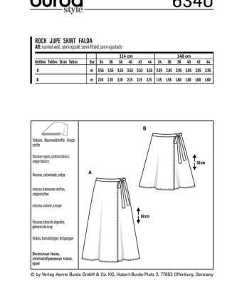 Patron de couture Jupe femme  - Burda 6340 - Mercerine