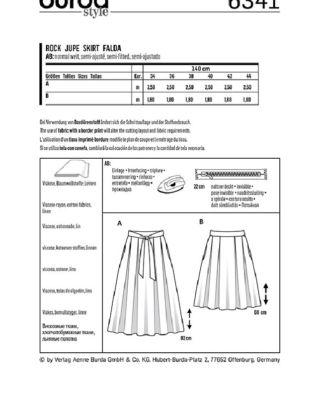 Patron Jupe femme  - Burda 6341 - Mercerine