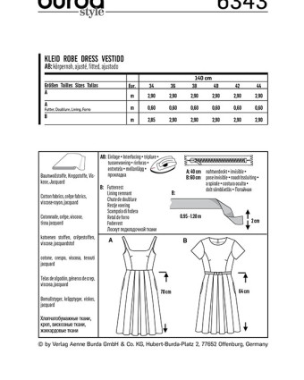 Patron Burda Robe femme  - Burda 6343 - Mercerine