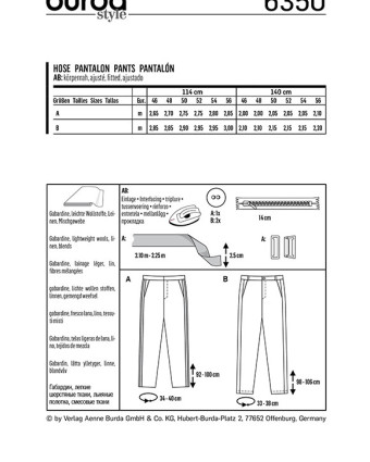 Patron Pantalon hommes  - Burda 6350 - Mercerine