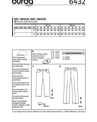 Patron Burda  Pantalon - Burda 6432 - Mercerine