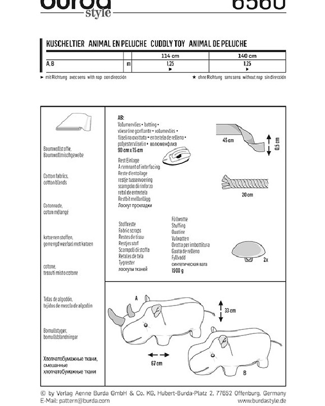 Patron Burda Animal en peluche - Burda 1656 - Mercerine