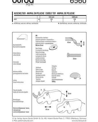 Patron Burda Animal en peluche - Burda 1656 - Mercerine