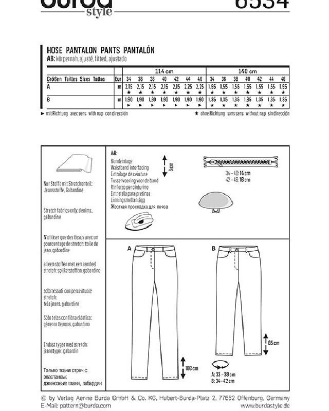 Patron  Pantalon - Burda 6534 - Mercerine