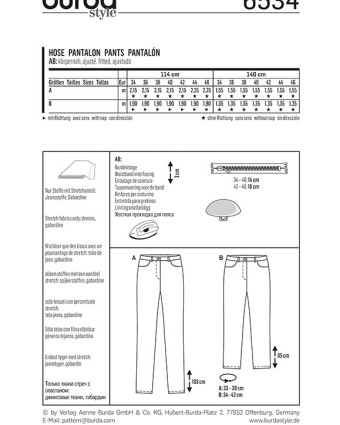 Patron  Pantalon - Burda 6534 - Mercerine