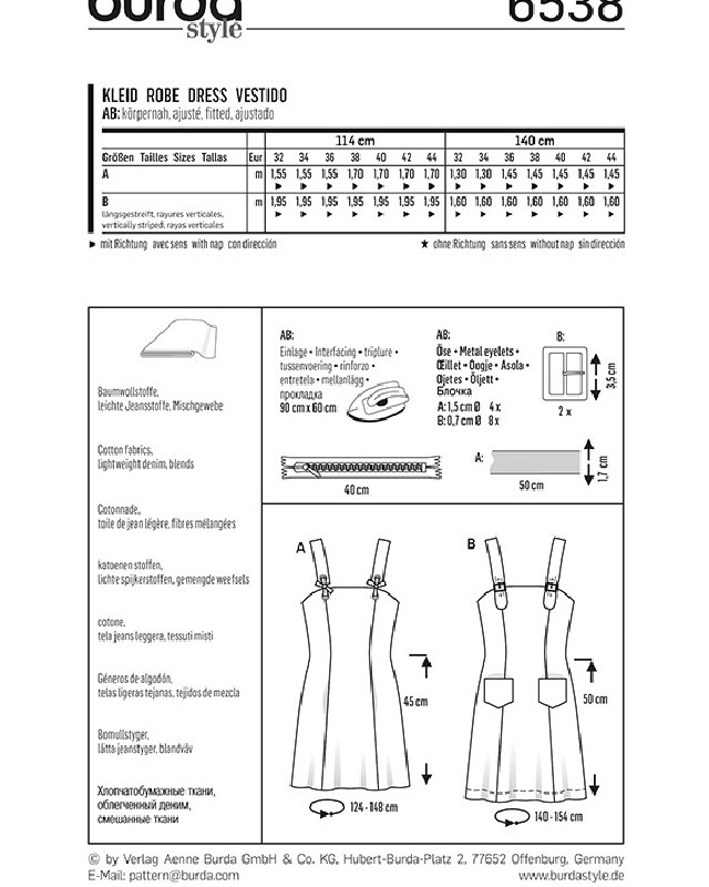 Patron de couture  Robe - Burda 6538 - Mercerine