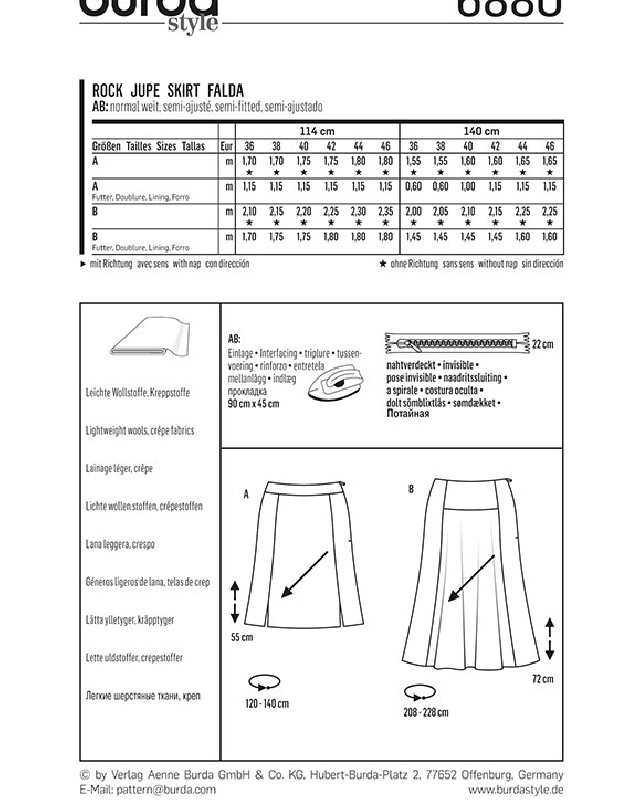 Patron Burda  Jupe - Burda 6880 - Mercerine